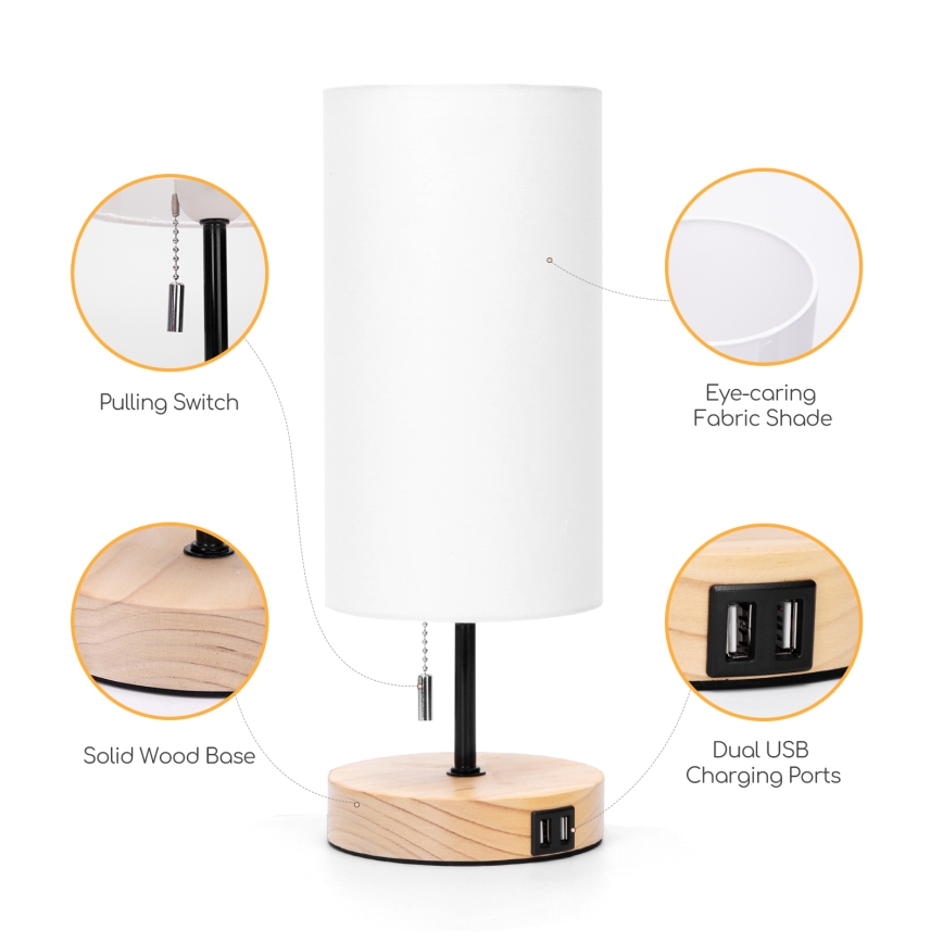Aigostar - Tischleuchte mit USB-Anschluss 1xE27/40W/230V beige