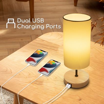Aigostar - Tischleuchte mit USB-Anschluss 1xE27/40W/230V beige