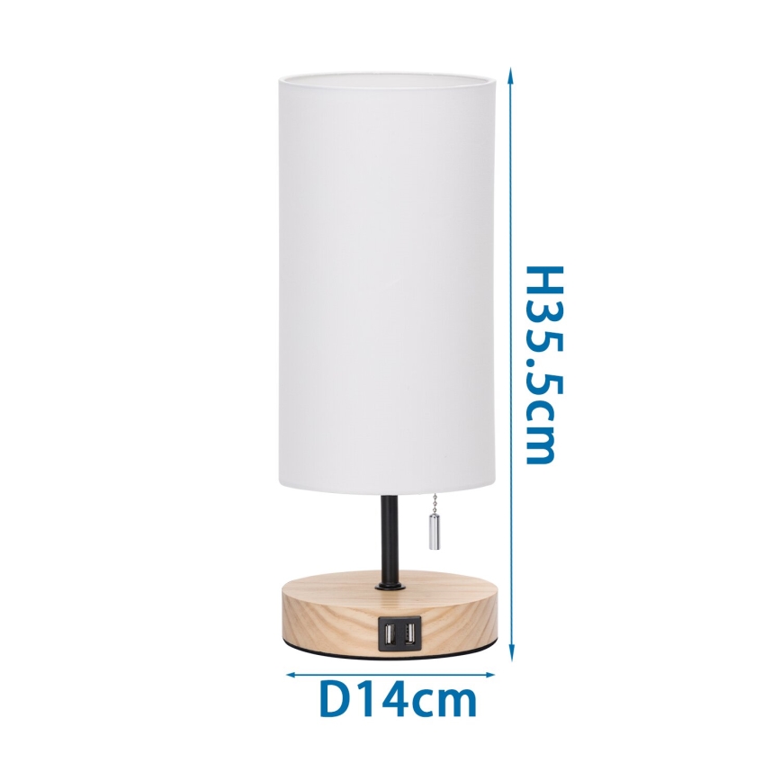 Aigostar - Tischleuchte mit USB-Anschluss 1xE27/40W/230V beige