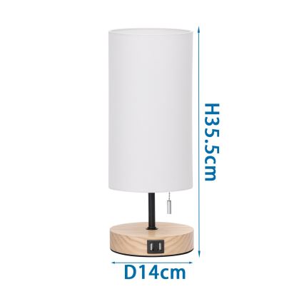 Aigostar - Tischleuchte mit USB-Anschluss 1xE27/40W/230V beige