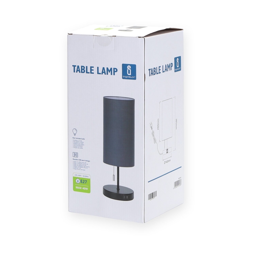 Aigostar - Tischleuchte mit USB-Anschluss 1xE27/40W/230V schwarz