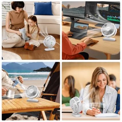 Aigostar - Wiederaufladbarer Tischventilator 4W/5V 1500mAh Weiß