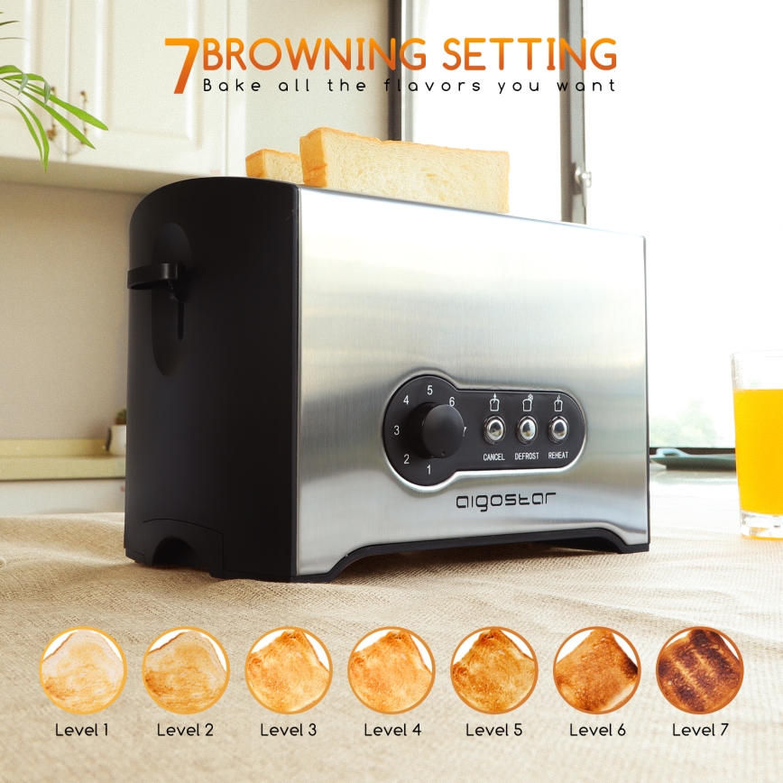 Aigostar - Toaster mit zwei Schlitzen 900W/230V matt Chrom