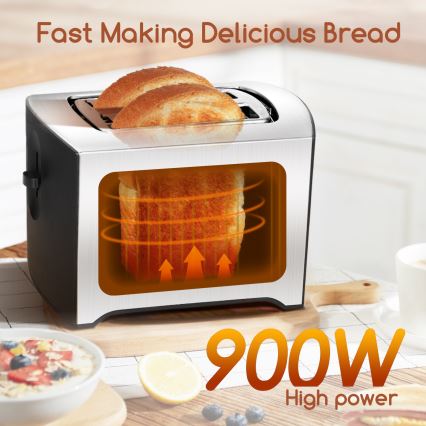 Aigostar - Toaster mit zwei Schlitzen 900W/230V matt Chrom