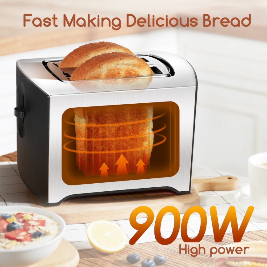 Aigostar - Toaster mit zwei Schlitzen 900W/230V matt Chrom
