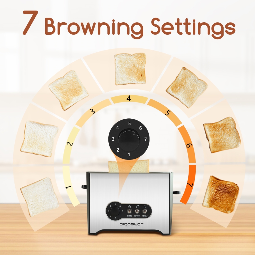 Aigostar - Toaster mit zwei Schlitzen 900W/230V matt Chrom