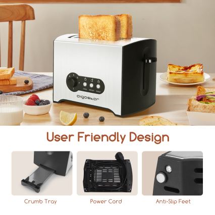 Aigostar - Toaster mit zwei Schlitzen 900W/230V matt Chrom