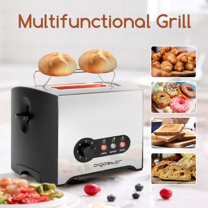 Aigostar - Toaster mit zwei Schlitzen 900W/230V matt Chrom
