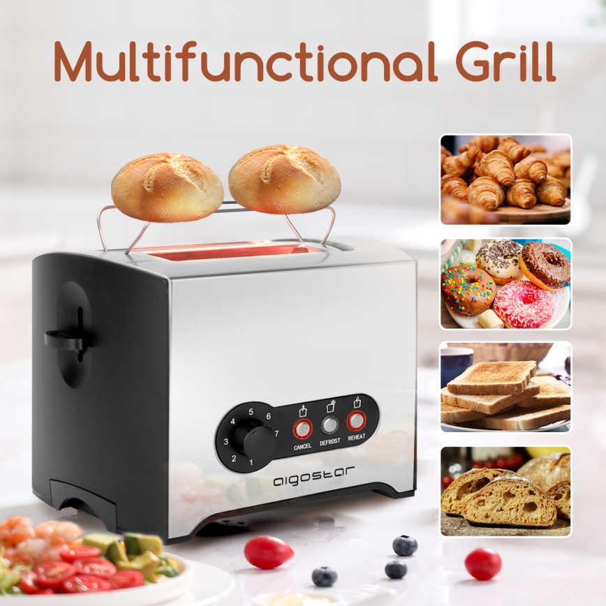 Aigostar - Toaster mit zwei Schlitzen 900W/230V matt Chrom