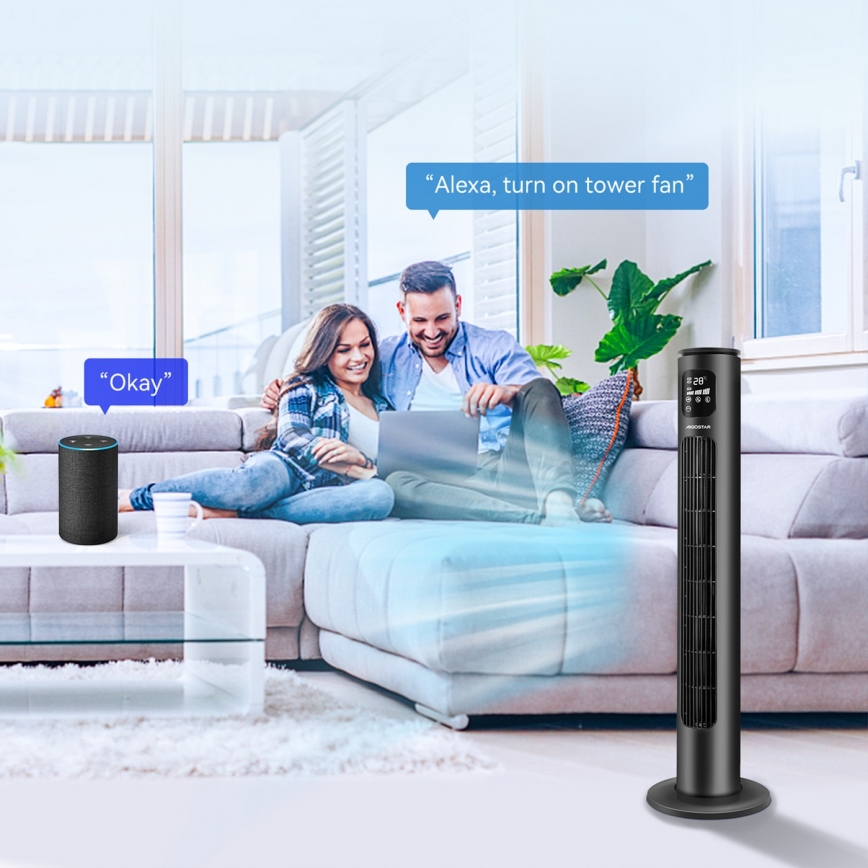 Aigostar - Turm-Ventilator 50W/230V schwarz Wi-Fi + Fernbedienung