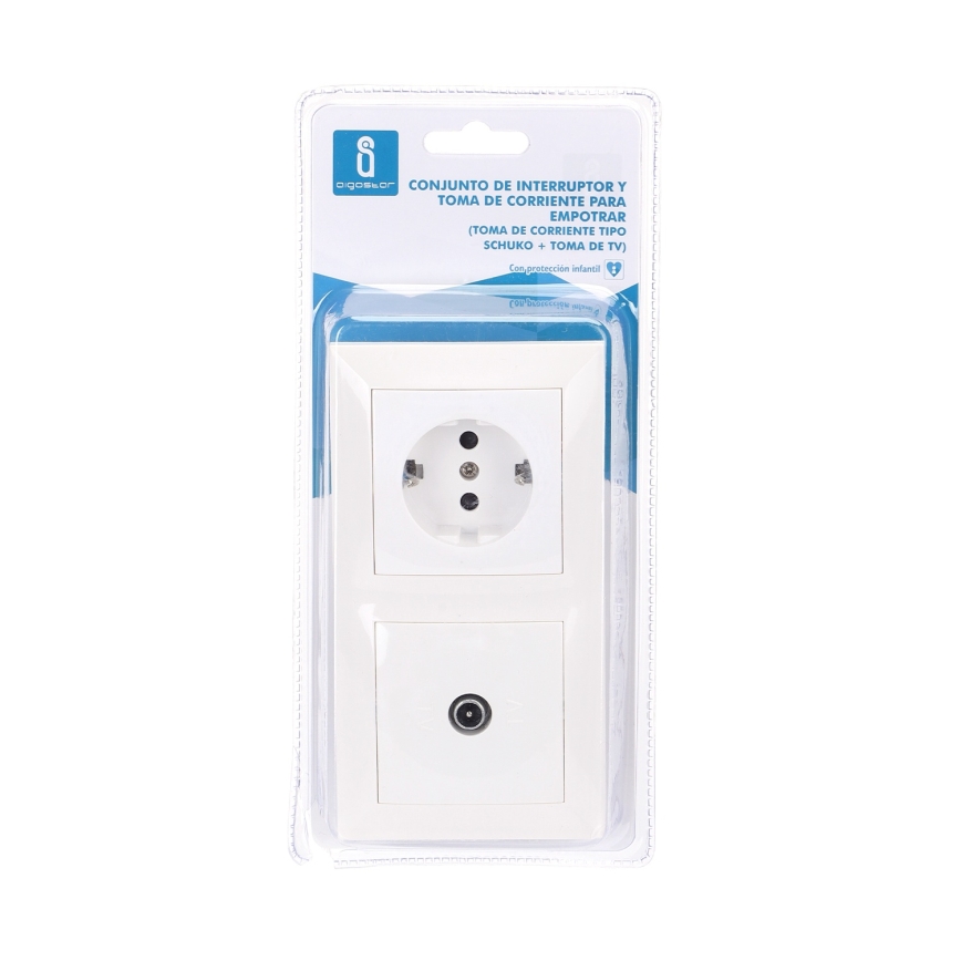 Aigostar - TV-Dose und SCHUKO-Steckdose 230 V mit Rahmen, weiß