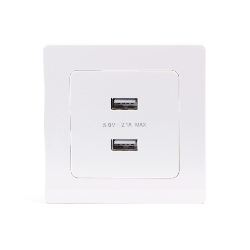 Aigostar - USB-Lade‑Steckdose mit Rahmen, 2x USB‑A, weiß