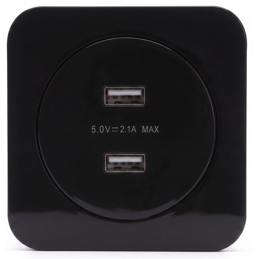 Aigostar - USB-Steckdose mit Rahmen, 2x USB-A, schwarz