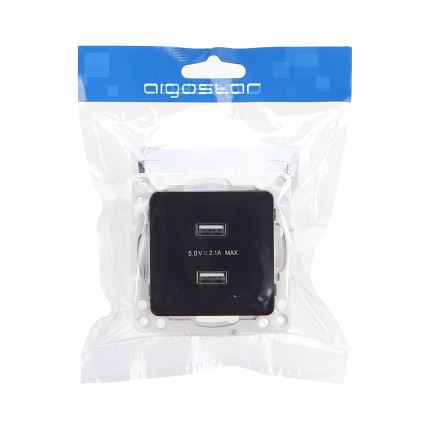 Aigostar - USB-Steckdose ohne Rahmen 2x USB-A schwarz