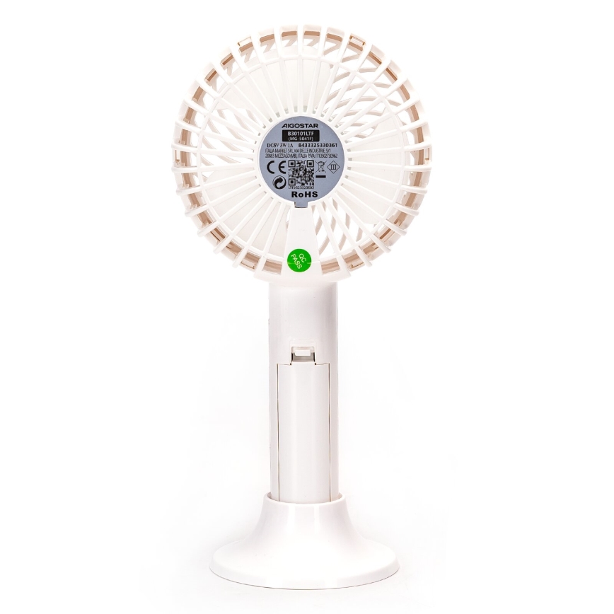 Aigostar - Tragbarer Ladeventilator 3W/5V 1500mAh USB Weiß