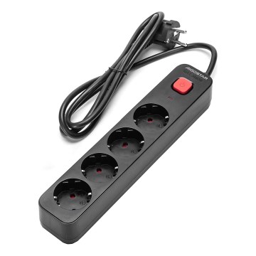 Aigostar - Verlängerungskabel mit Schalter 4Z Typ F 1,5m schwarz