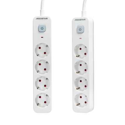 Aigostar - Verlängerungskabel mit Schalter 4Z Typ F 1,5m weiß