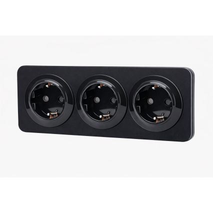 Aigostar - Wandsteckdose mit Rahmen, 3-fach SCHUKO, 250 V/16 A, schwarz