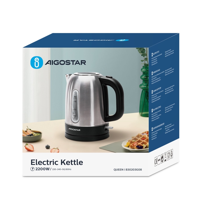 Aigostar - Wasserkocher 1,7l 2200W/230V matt Chrom