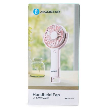 Aigostar - Wiederaufladbarer Taschenventilator 4,5W/3,7V 1200mAh USB rosa