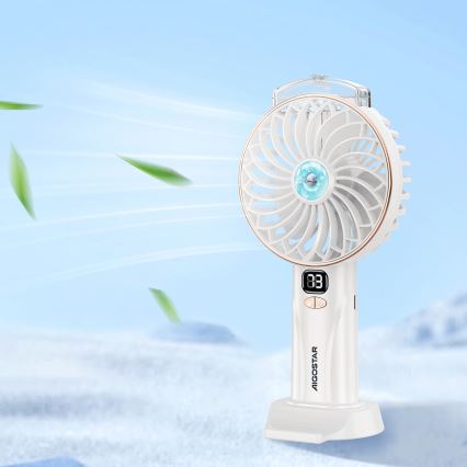 Aigostar - Wiederaufladbarer Taschenventilator 5W/5V 2400mAh USB weiß