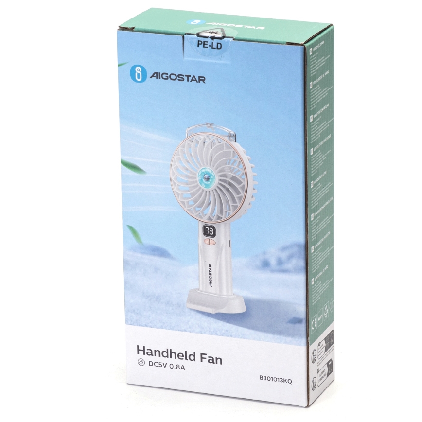 Aigostar - Wiederaufladbarer Taschenventilator 5W/5V 2400mAh USB weiß