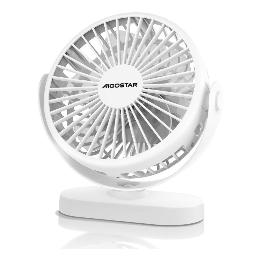 Aigostar - Wiederaufladbarer Tischventilator 4W/5V 1500mAh Weiß