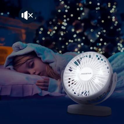 Aigostar - Wiederaufladbarer Tischventilator 4W/5V 1500mAh weiß