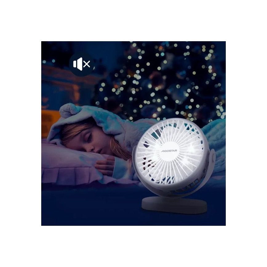 Aigostar - Wiederaufladbarer Tischventilator 4W/5V 1500mAh weiß