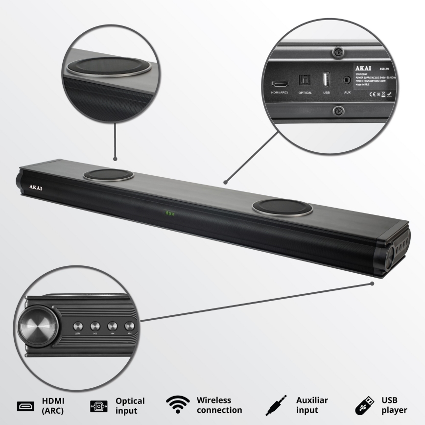 AKAI ASB-29 - Soundbar mit aktivem Subwoofer 120W/230V + Fernbedienung
