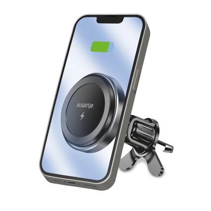 Aligator AMS05BK - magnetische Autohalterung für Smartphones mit kabellosem Qi-Laden (15 W) und MagSafe, schwarz