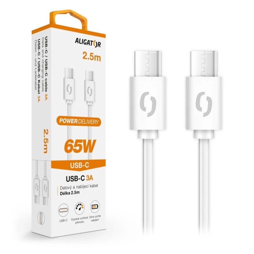 Aligator DATKP59 - USB-Kabel USB-C / USB-C 65 W Power Delivery 2,5 m weiß
