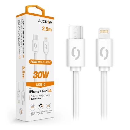 Aligator DATKP61 - USB-Kabel USB-C / Lightning 30 W Power Delivery 2,5 m weiß