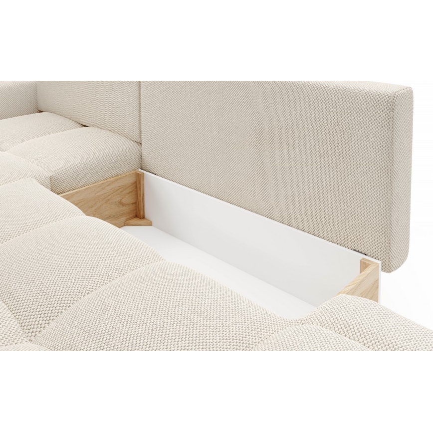 Gepolstertes Ecksofa ALMADA in L‑Form mit Schlaffunktion und Stauraum, links, hellbeige