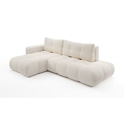 Gepolstertes Ecksofa ALMADA in L‑Form mit Schlaffunktion und Stauraum, links, hellbeige