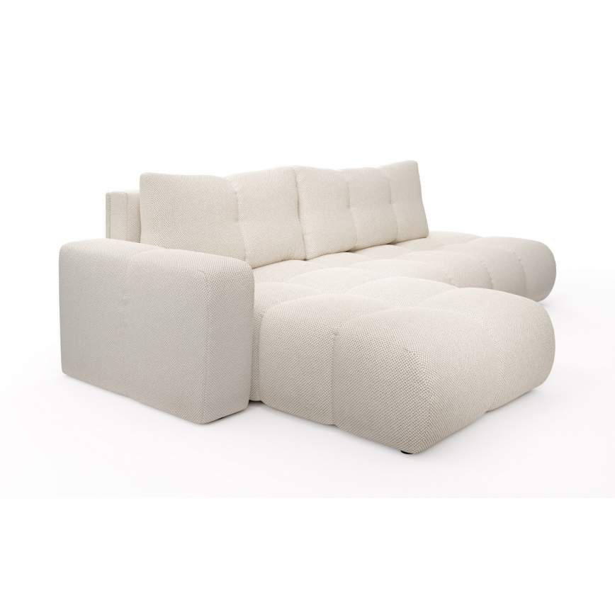 Gepolstertes Ecksofa ALMADA in L‑Form mit Schlaffunktion und Stauraum, links, hellbeige