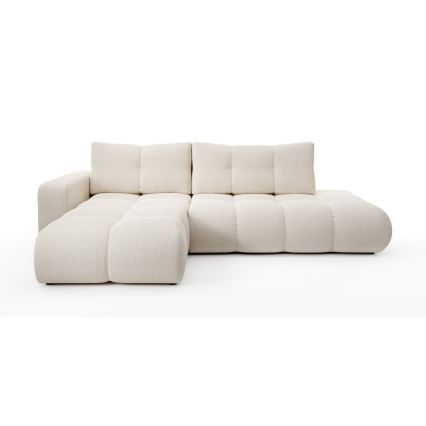 Gepolstertes Ecksofa ALMADA in L‑Form mit Schlaffunktion und Stauraum, links, hellbeige