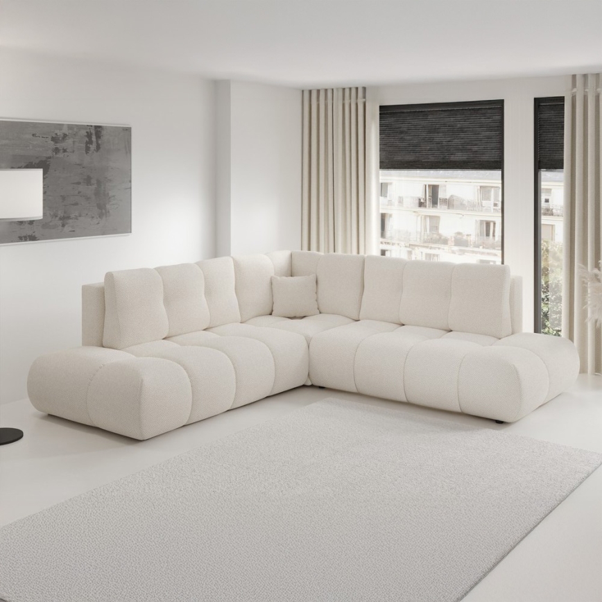 ALMADA Ecksofa mit Schlaffunktion und Stauraum, L‑Form, links, Beige