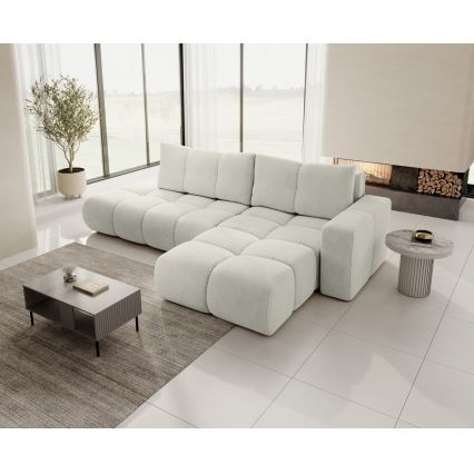 Gepolstertes L-Ecksofa ALMADA mit Schlaffunktion und Stauraum, rechts, Beige