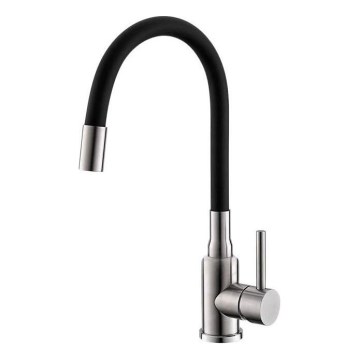 ALVEUS 1144432 - Wasserhahn/Armatur mit flexiblem Arm MINTAS 34 cm Messing/gebürstet Stahl/schwarz
