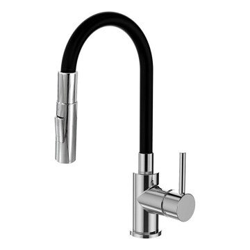 ALVEUS KI112111 - Spültischarmatur mit flexiblem Auslauf und Brause BEA 47 cm glänzender Chrom/Schwarz