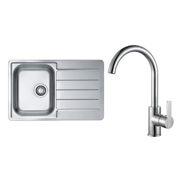 ALVEUS SET0026 - Küchenspüle LINE 79x50 cm + Mischbatterie TONIA 29,5 cm satin/glänzendes Chrom