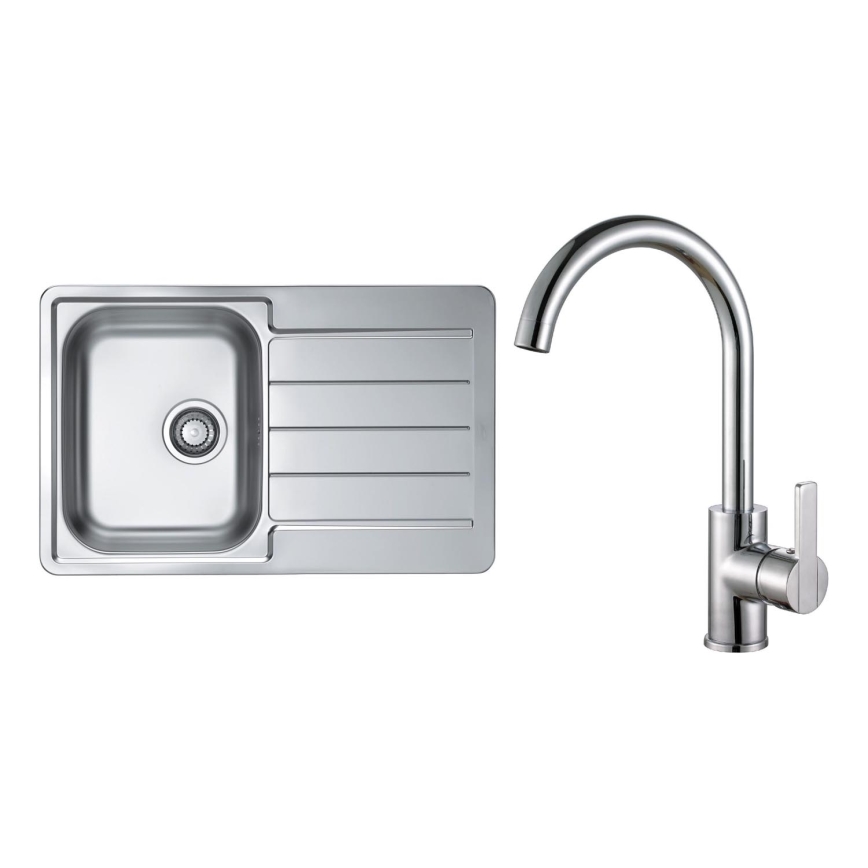 ALVEUS SET0026 - Küchenspüle LINE 79x50 cm + Mischbatterie TONIA 29,5 cm satin/glänzendes Chrom
