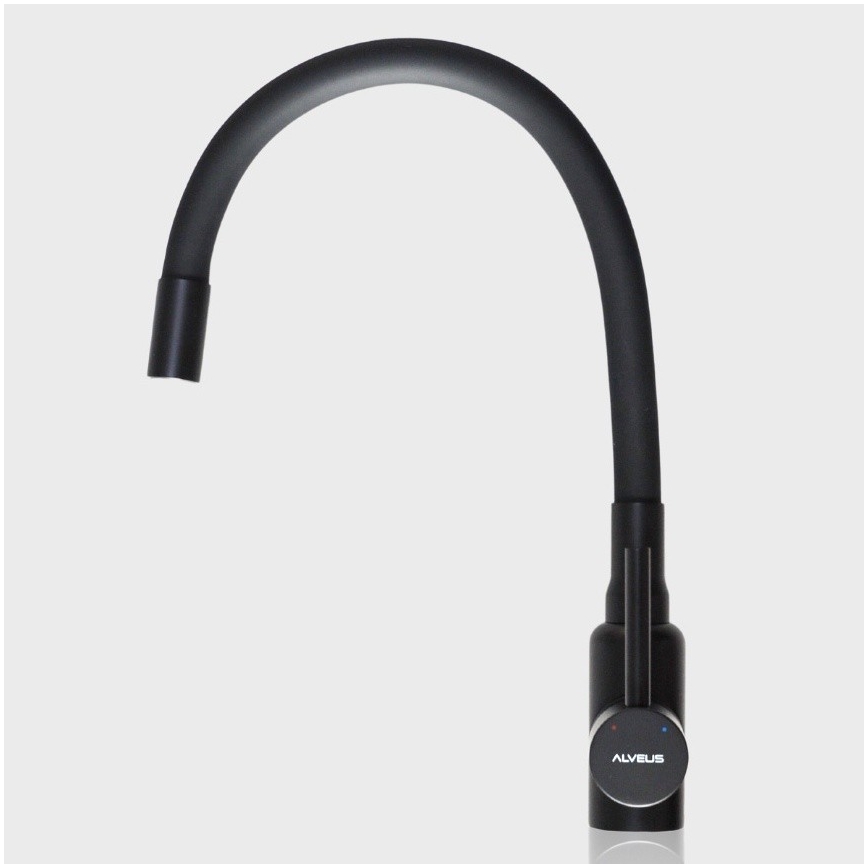 ALVEUS SETA23197 - Küchenspüle CADIT 59x50 cm + Spültischarmatur mit flexiblem Auslauf MINTAS 34 cm Granit/matt schwarz