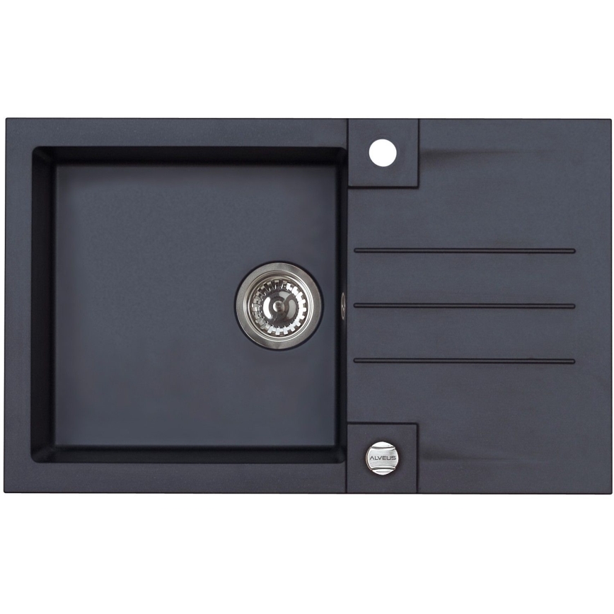 ALVEUS SETA23201 - Küchenspüle ROCK 78x48 cm + Spülarmatur mit flexiblem Auslauf MINTAS 34 cm Granit/mattes Schwarz