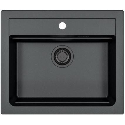 ALVEUS SETA23228 - Küchenspüle ATROX 59x50 cm + Einhebelmischbatterie mit flexiblem Auslauf MINTAS 34 cm Granit/matt Schwarz
