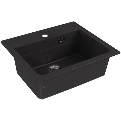 ALVEUS SETA23228 - Küchenspüle ATROX 59x50 cm + Einhebelmischbatterie mit flexiblem Auslauf MINTAS 34 cm Granit/matt Schwarz