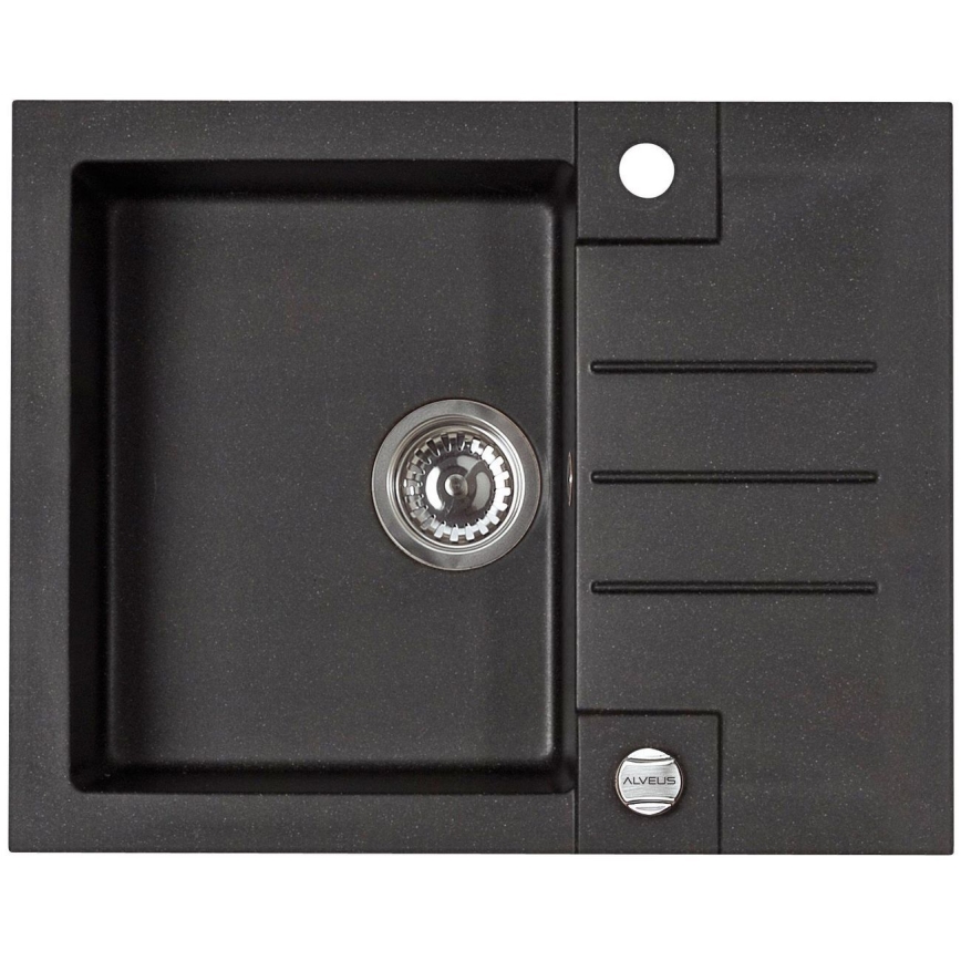 ALVEUS SETA23236 - Küchenspüle ROCK 59,5x47,5 cm + Spültischarmatur mit flexiblem Auslauf MINTAS 34 cm Granit/matt-schwarz