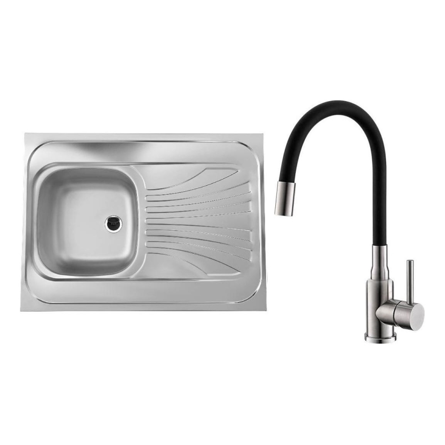 ALVEUS SETA24019 - Küchenbecken CLASSIC 80x60 cm + Armatur mit flexiblem Auslauf MINTAS 34 cm gebürsteter Edelstahl/schwarz