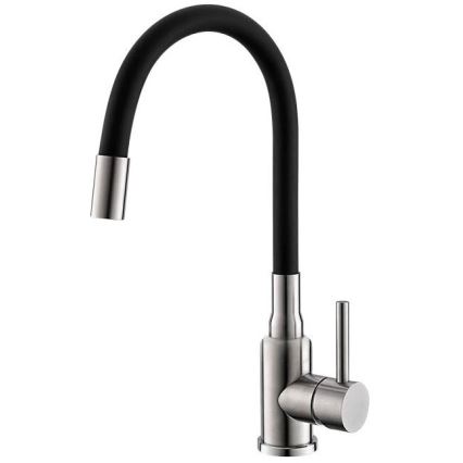 ALVEUS SETA24019 - Küchenbecken CLASSIC 80x60 cm + Armatur mit flexiblem Auslauf MINTAS 34 cm gebürsteter Edelstahl/schwarz